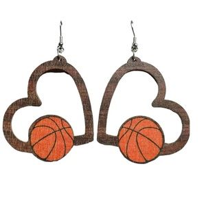 NWT Hollow Sporty Heart Design Black & White Basketball Decor Dangle Earrings